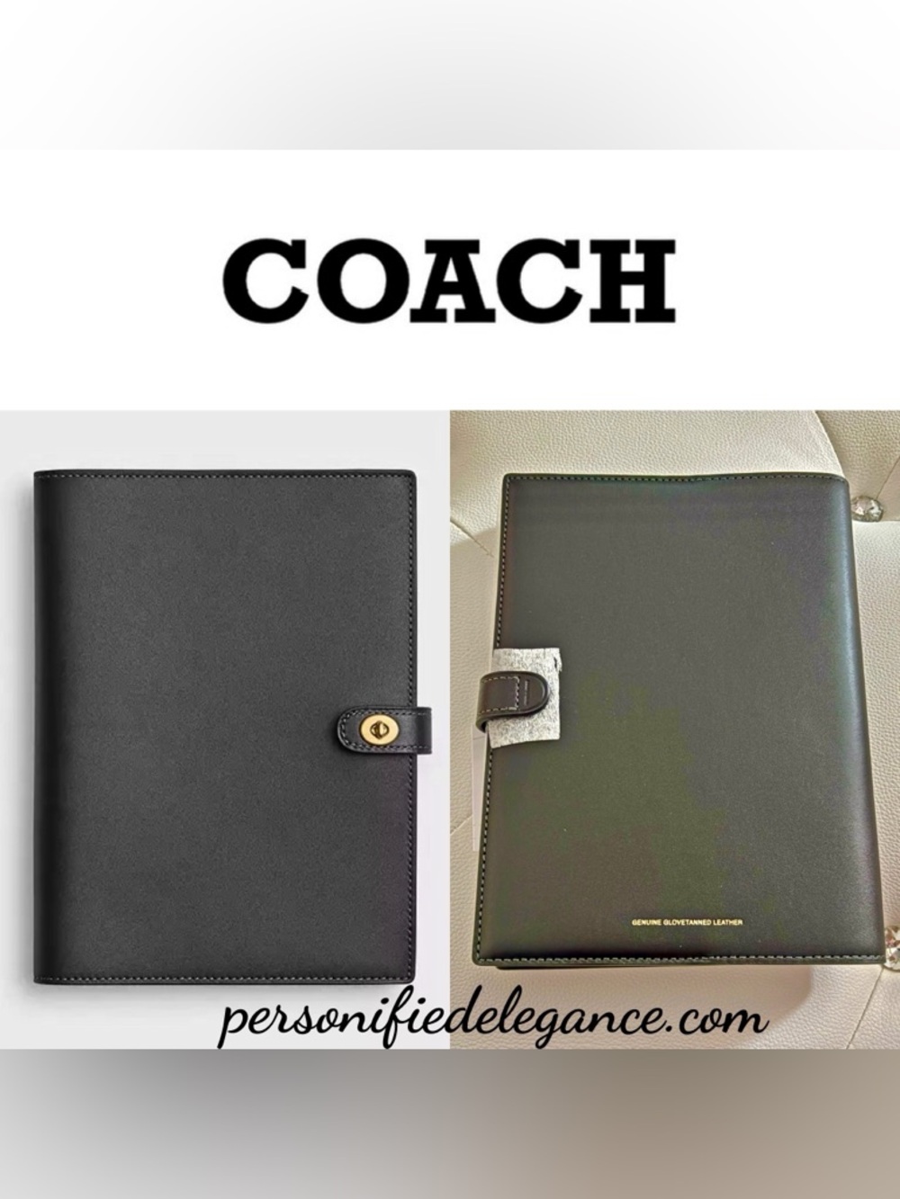 NEW Coach Glovetanned Leather Black Turnlock  Notebook Journal Planner
